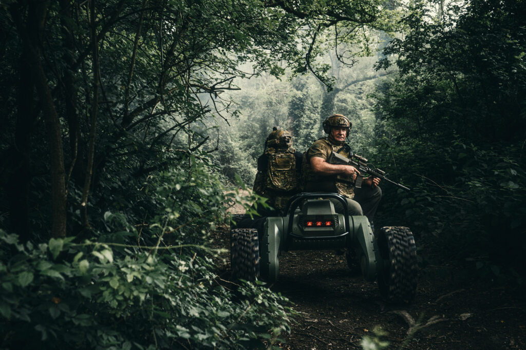 VARAN autonomous ground vehicle demonstrating terrain mobility and adjustable ground clearance.